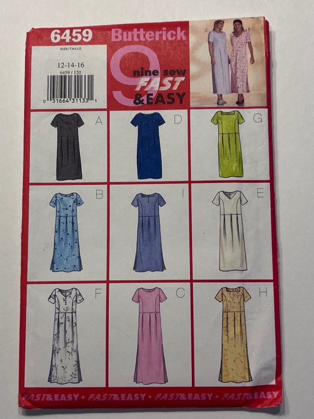 Butterick 6459 Dress Pattern 9 Design Options Out-of-Print 12-16 NWT